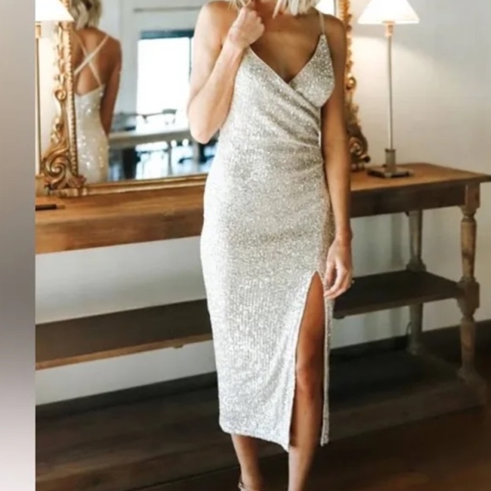 Annabel Sequin Tank Midi Dress